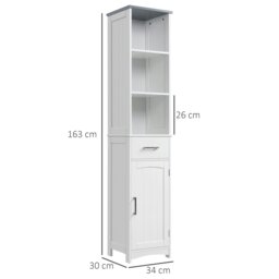 Rackhams Tall Bathroom Storage Cabinet, Slim Freestanding Linen Tower, White - thumbnail 6
