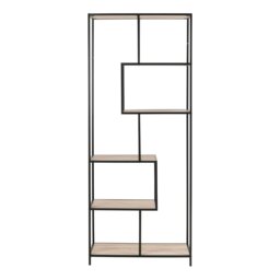 Rackhams Seaford Tall Black Metal Bookcase with 5 Sonoma Oak Shelves - 1 - Black and Natural - Wood - thumbnail 2
