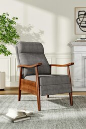 Rackhams Grey Manual Recliner with Walnut Colored Wooden Armrests - Grey - thumbnail 1