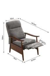 Rackhams Grey Manual Recliner with Walnut Colored Wooden Armrests - Grey - thumbnail 6