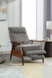 Rackhams Grey Manual Recliner with Walnut Colored Wooden Armrests - Grey - thumbnail 2