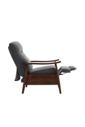 Rackhams Grey Manual Recliner with Walnut Colored Wooden Armrests - Grey - thumbnail 3