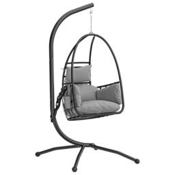 Rackhams Hanging Egg Chair, Swinging Hammock Chair with Stand, Dark Grey - Dark Grey - 1 - Swing Chair - thumbnail 3