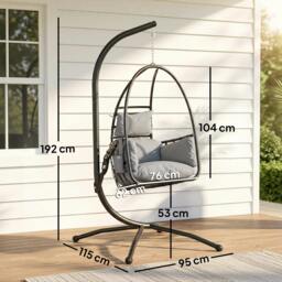 Rackhams Hanging Egg Chair, Swinging Hammock Chair with Stand, Dark Grey - Dark Grey - 1 - Swing Chair - thumbnail 4