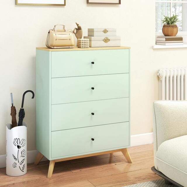 Rackhams Chest of Drawers, 4 Drawer Storage Cabinet, Light Green and Oak - image 1