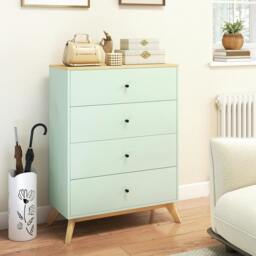 Rackhams Chest of Drawers, 4 Drawer Storage Cabinet, Light Green and Oak