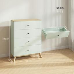 Rackhams Chest of Drawers, 4 Drawer Storage Cabinet, Light Green and Oak - thumbnail 3