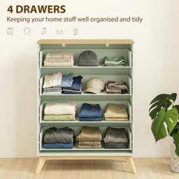 Rackhams Chest of Drawers, 4 Drawer Storage Cabinet, Light Green and Oak - thumbnail 4