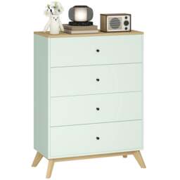Rackhams Chest of Drawers, 4 Drawer Storage Cabinet, Light Green and Oak - thumbnail 2
