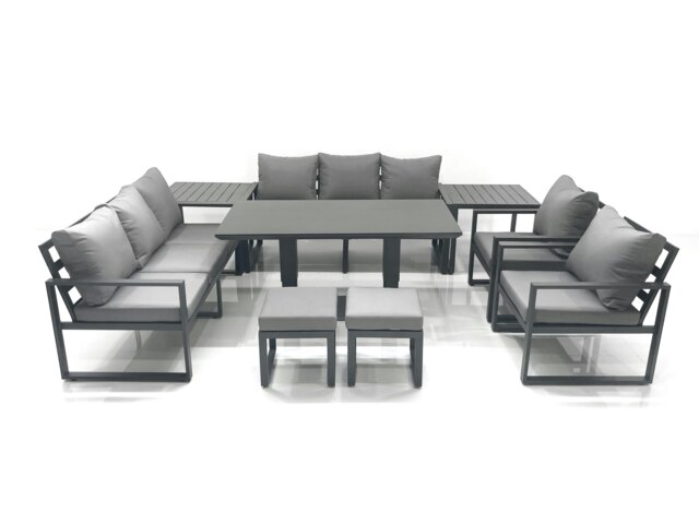 Rackhams Garden Sofa Set Aluminium Furniture Rising Dining Tabe Set with 2 Chair 2 Small Footstools 2 Side Tables Dark Grey - image 1