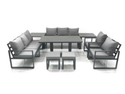 Rackhams Garden Sofa Set Aluminium Furniture Rising Dining Tabe Set with 2 Chair 2 Small Footstools 2 Side Tables Dark Grey - thumbnail 1