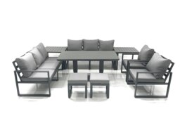 Rackhams Garden Sofa Set Aluminium Furniture Rising Dining Tabe Set with 2 Chair 2 Small Footstools 2 Side Tables Dark Grey - thumbnail 2