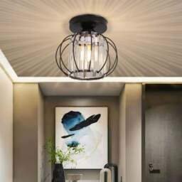 Rackhams Metal Lantern Shape 1-Light Pendant Light - Black - thumbnail 2