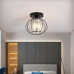 Rackhams Metal Lantern Shape 1-Light Pendant Light - Black - thumbnail 3