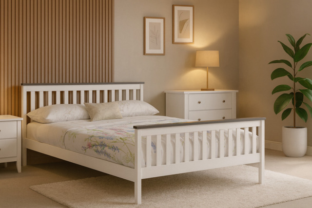 Rackhams Shanghai White Pine Bed Frame with Grey Plinth Single to King - 5FT - image 1
