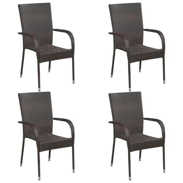 Rackhams Stackable Outdoor Chairs 4 pcs Poly Rattan Brown