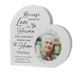 Rackhams Personalised Botanical Memorial Photo Upload Free Standing Heart Ornament