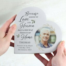 Rackhams Personalised Botanical Memorial Photo Upload Free Standing Heart Ornament - thumbnail 2