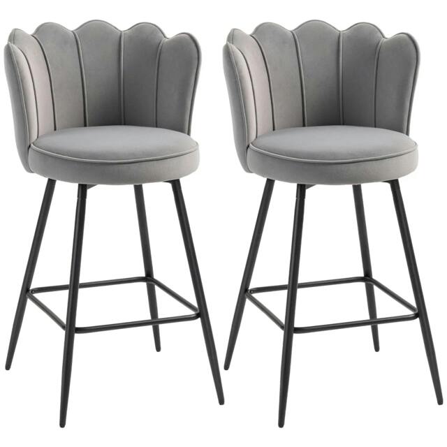 Rackhams Set of Two Velvet-Feel Lotus Bar Stools - Grey
