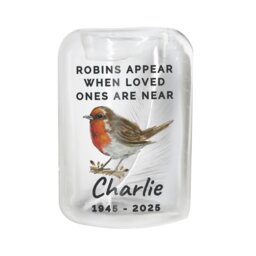 Rackhams Personalised Robin Memorial Feather Tealight Holder - thumbnail 1