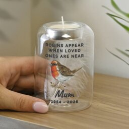 Rackhams Personalised Robin Memorial Feather Tealight Holder - thumbnail 2