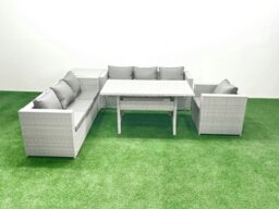 Rackhams 5 Pieces Outdoor Rattan Sofa Set with Cushions Patio Garden Furniture Sets with Armchair Dining Table Side Table - thumbnail 2