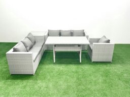 Rackhams 5 Pieces Outdoor Rattan Sofa Set with Cushions Patio Garden Furniture Sets with Armchair Dining Table Side Table - thumbnail 1