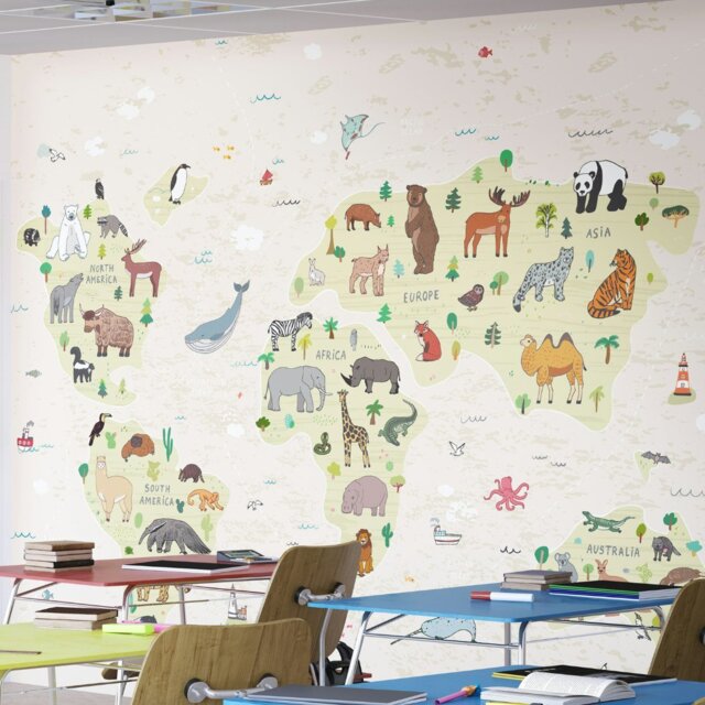 Rackhams Children's World Map Wall Mural - Natural - Large - W350cm x H280cm - image 1