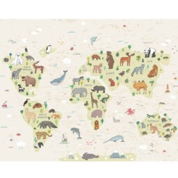 Rackhams Children's World Map Wall Mural - Natural - Large - W350cm x H280cm - thumbnail 2