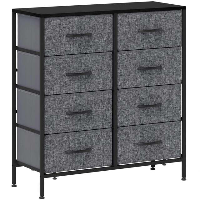 Rackhams Fabric Chest of Drawers, Industrial Bedroom Dresser with 8 Fabric Drawers, Steel Frame and Wooden Top for Nursery, Living Room, Hallway, Black