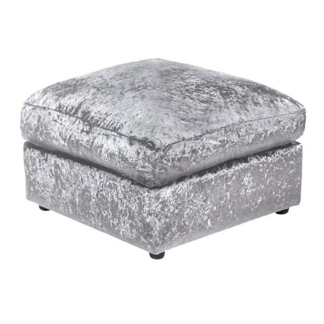 Rackhams Dylan Crushed Velvet Fabric Footstool in Silver - Silver - image 1