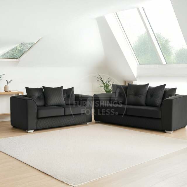 Rackhams Victoria Plush Velvet Sofa Suite - Black - image 1