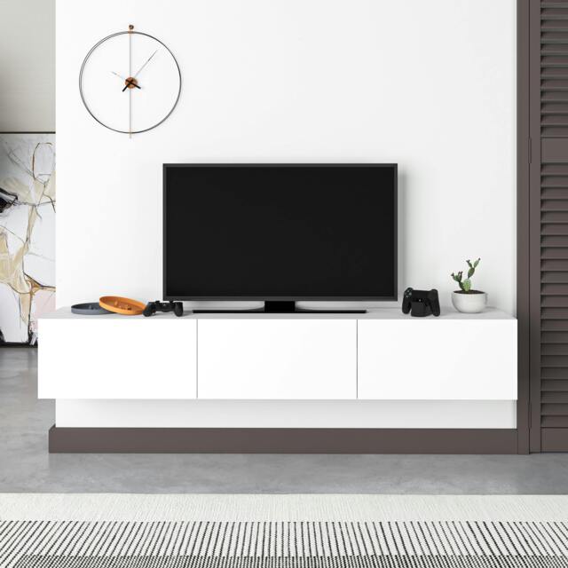 "Rackhams Francy Modern Wall Mounted TV Unit 55"" Multimedia Centre 180cm - White" - image 1