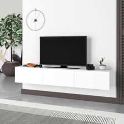 "Rackhams Francy Modern Wall Mounted TV Unit 55"" Multimedia Centre 180cm - White" - thumbnail 6