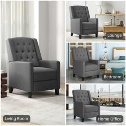 Rackhams Wingback Recliner Chair for Home Theater, Button Tufted Microfibre Cloth Reclining Armchair with Leg Rest, Deep Grey - thumbnail 6