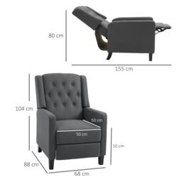 Rackhams Wingback Recliner Chair for Home Theater, Button Tufted Microfibre Cloth Reclining Armchair with Leg Rest, Deep Grey - thumbnail 3