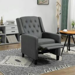 Rackhams Wingback Recliner Chair for Home Theater, Button Tufted Microfibre Cloth Reclining Armchair with Leg Rest, Deep Grey - thumbnail 2