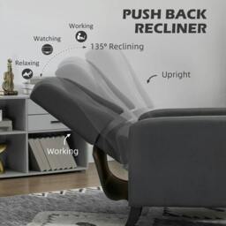 Rackhams Wingback Recliner Chair for Home Theater, Button Tufted Microfibre Cloth Reclining Armchair with Leg Rest, Deep Grey - thumbnail 4