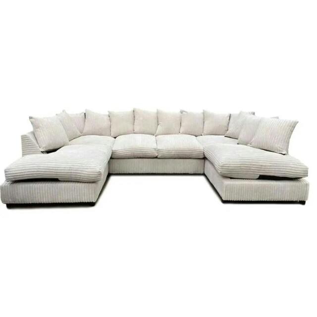 Rackhams Preston U Shaped Jumbo Cord Scatter-Back Corner Sofa - Cream - image 1