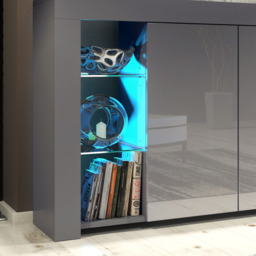Rackhams Exclusive 164cm Cabinet Cupboard Sideboard TV Unit High Gloss Grey Doors & Free LED - 164 cm - Dark Grey Matt Body & Dark Grey Gloss Doors - 1 - thumbnail 5