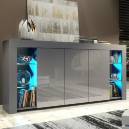 Rackhams Exclusive 164cm Cabinet Cupboard Sideboard TV Unit High Gloss Grey Doors & Free LED - 164 cm - Dark Grey Matt Body & Dark Grey Gloss Doors - 1