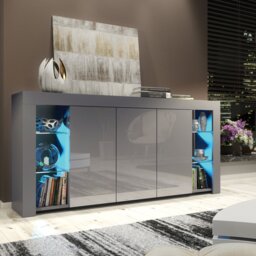 Rackhams Exclusive 164cm Cabinet Cupboard Sideboard TV Unit High Gloss Grey Doors & Free LED - 164 cm - Dark Grey Matt Body & Dark Grey Gloss Doors - 1 - thumbnail 2