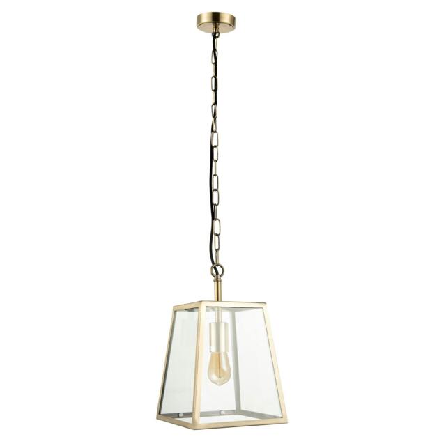 Rackhams Classic Lantern Pendant Light in Antique Brass with Clear Glass Sides - image 1