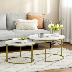 Rackhams Marble Coffee Table Set of 2, Round Nest of Tables for Living Room