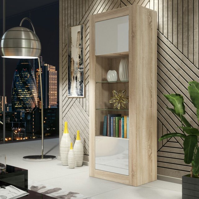 Rackhams Modern Display Cabinet 170cm – Oak Body & White Gloss Doors - 170 - MDF/Chipboard - 1 - image 1