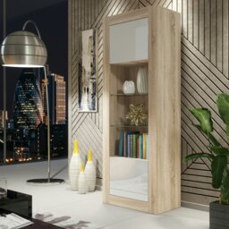Rackhams Modern Display Cabinet 170cm – Oak Body & White Gloss Doors - 170 - MDF/Chipboard - 1