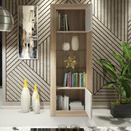 Rackhams Modern Display Cabinet 170cm – Oak Body & White Gloss Doors - 170 - MDF/Chipboard - 1 - thumbnail 3
