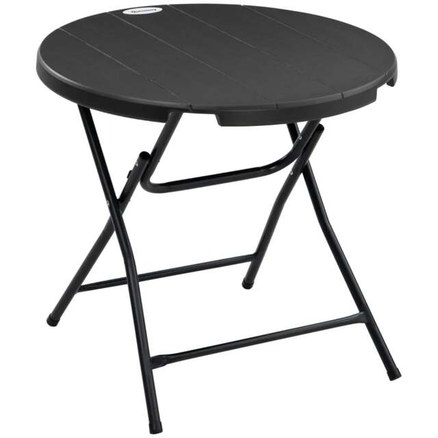 Rackhams Foldable Round Garden Table for 4, Outdoor Dining Table with HDPE Tabletop and Steel Frame, 80 x 80 x 73 cm, Dark Grey - image 1