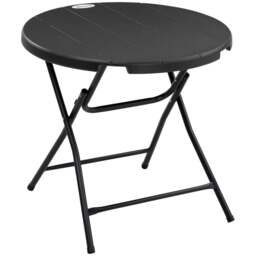 Rackhams Foldable Round Garden Table for 4, Outdoor Dining Table with HDPE Tabletop and Steel Frame, 80 x 80 x 73 cm, Dark Grey - thumbnail 1