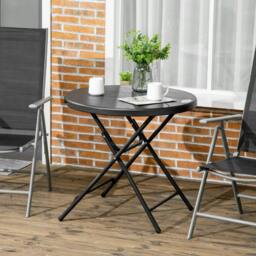 Rackhams Foldable Round Garden Table for 4, Outdoor Dining Table with HDPE Tabletop and Steel Frame, 80 x 80 x 73 cm, Dark Grey - thumbnail 2